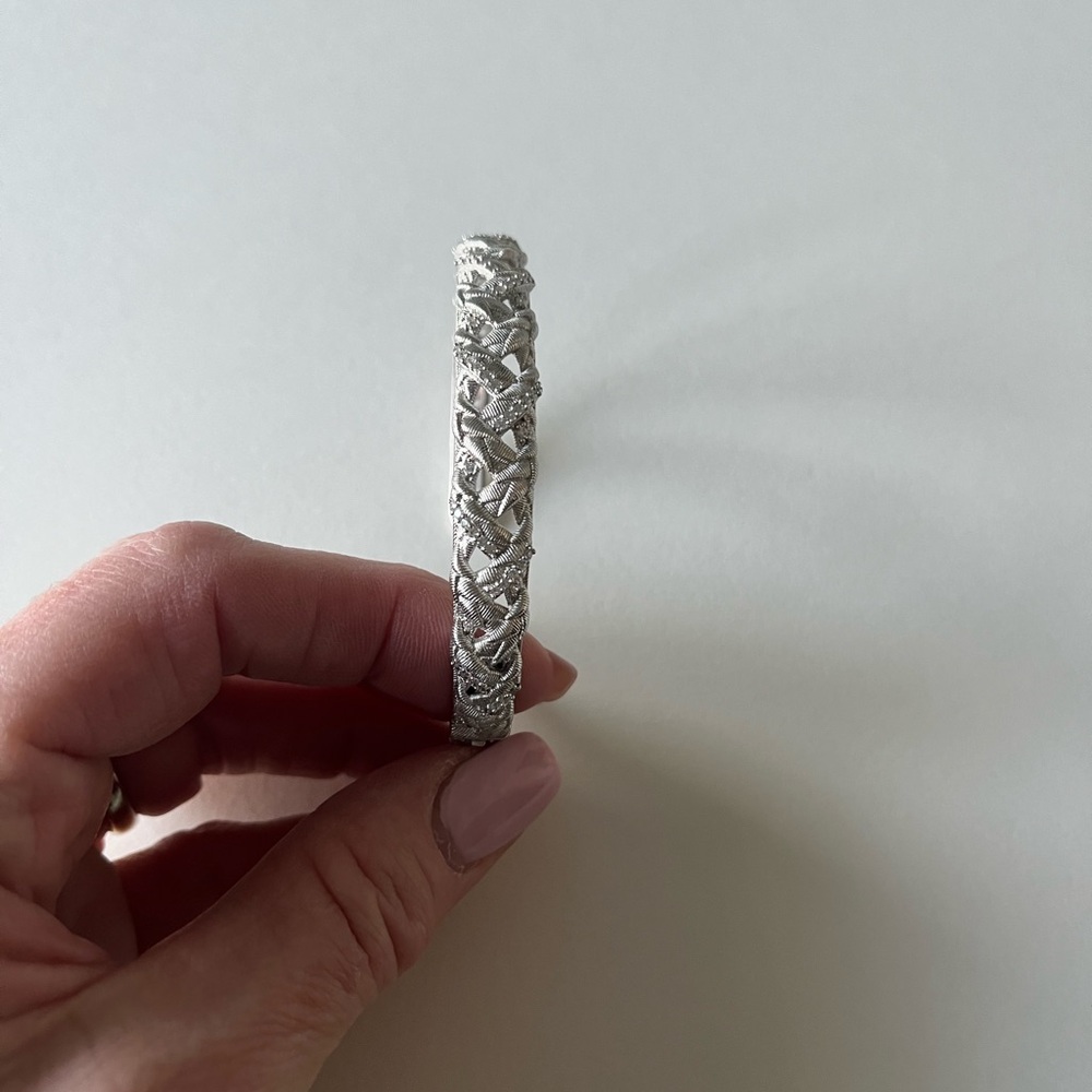 Judith Ripka Silver Hinged Cuff Bracelet with Intricate Openwork Design - Picture 9 of 12